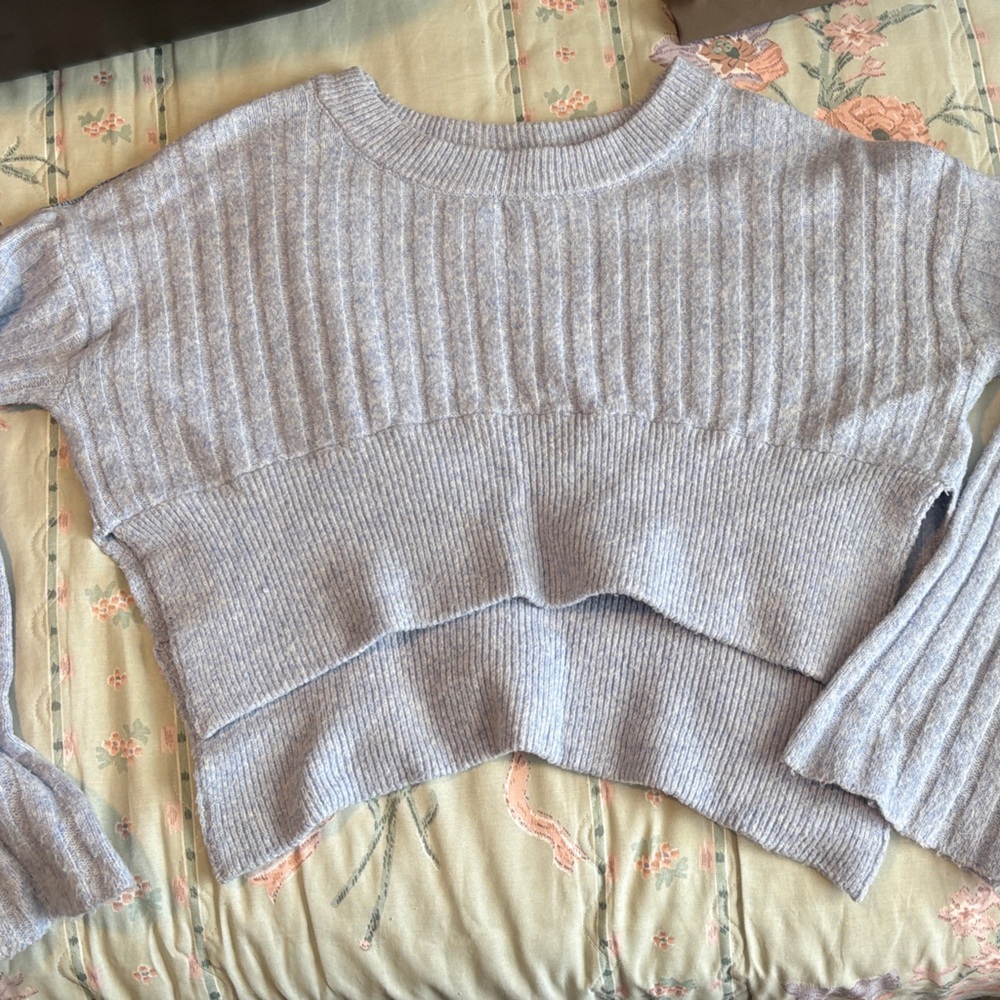 Baby Blue Ribbed Women's Sweater
